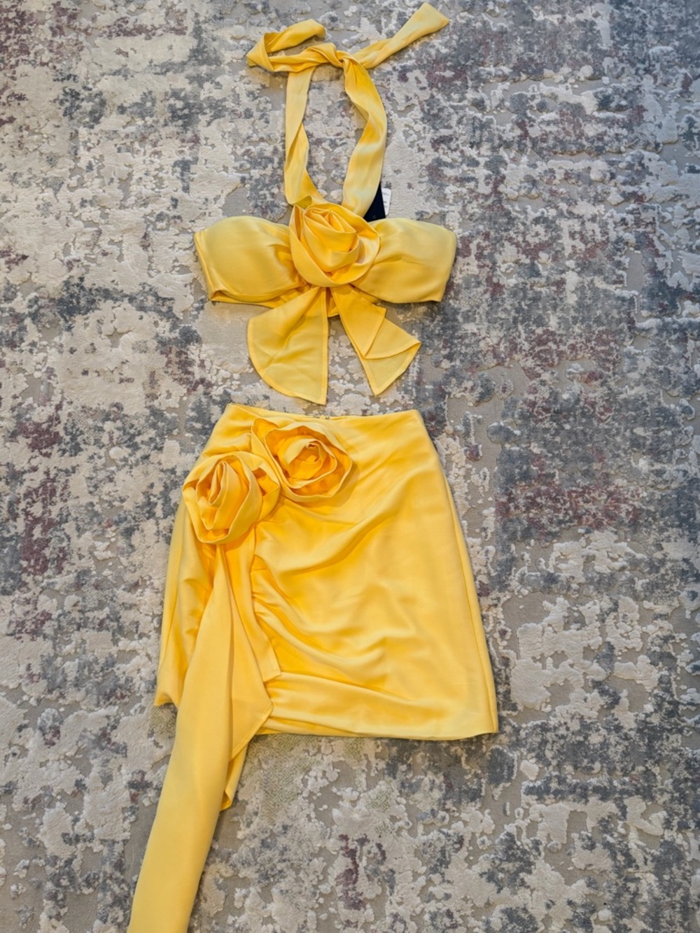 Fashion Nova Yellow Floral Two-Piece Tie-Front Set